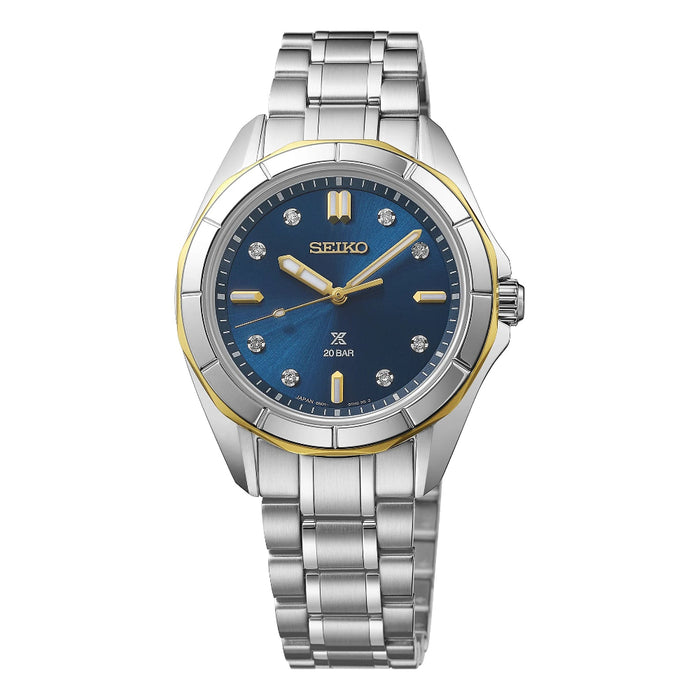 Seiko Women's Blue Dial Silver Stainless Steel Band Analog Quartz Watch - SUR620