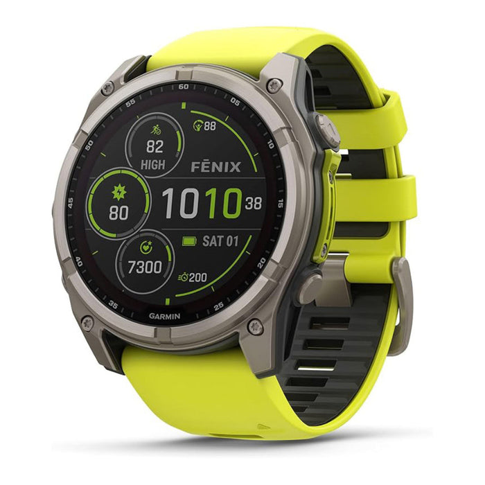 Garmin fēnix 8 Unisex Titanium with Amp Yellow/Graphite Band Solar Amoled Sapphire Long-Lasting Battery Life Dive-Rated Built-in LED Flashlight 51 Millimeters Premium Multisport GPS Smartwatch - 010-02907-20