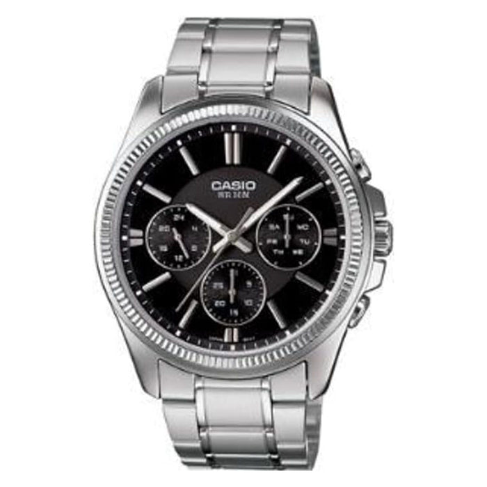 Casio Men's Black dial Silver Band Analog Quartz Watch - MTP-1375D-1AVDF