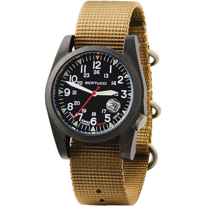 Bertucci Unisex Optic White Dial Khaki Nylon Band Analog A-3PS Solar Field Watch - 13802