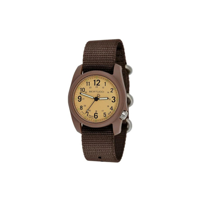 Bertucci DX3 Field Unisex Patrol Khaki Dial Brown Nylon Band Analog Japanese Quartz Watch - 11130