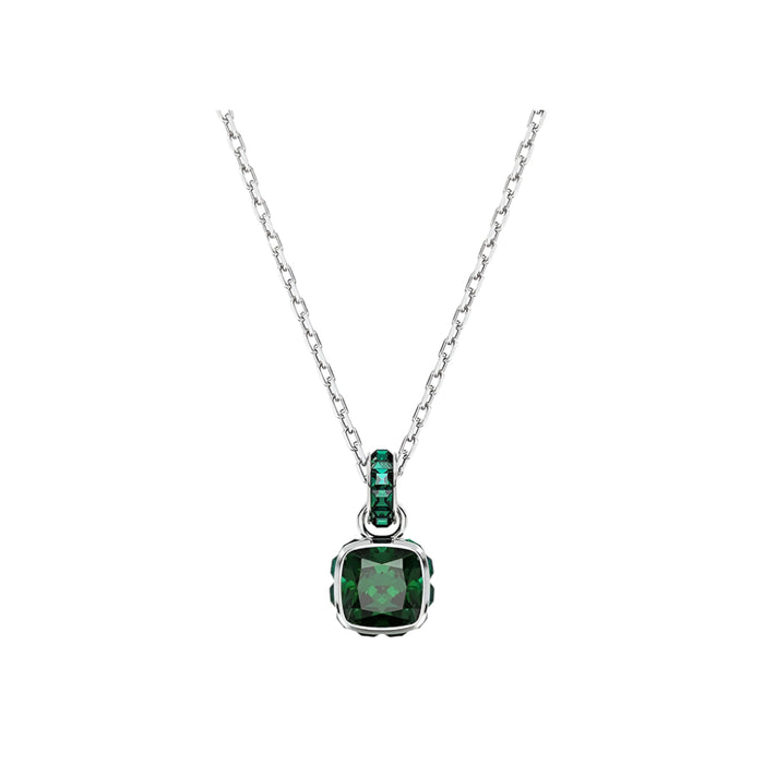 Swarovski Women's Green Square-Cut Stone and Crystals in a Rhodium-Finished Setting May Birthstone Pendant Necklace - 5651793