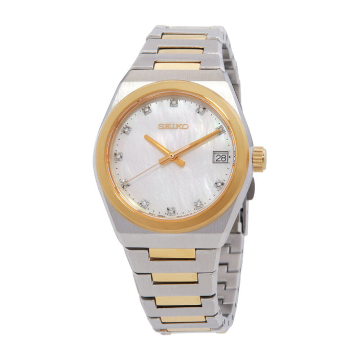 Seiko Women's White Dial Gold And Silver Stainless Steel Band Analog Quartz Watch - SUR604