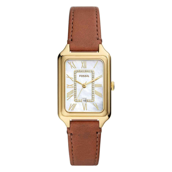 Fossil Raquel Women's White Dial Brown Leather Band Analog Quartz Three-Hand Watch - ES5307