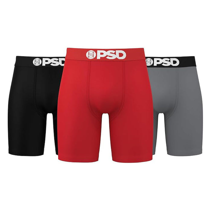 PSD Men's Red Grey Black Cotton 3-Pack Boxer Briefs Large Underwear - 322180161-MUL-L