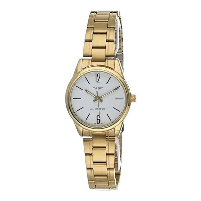 Casio Women's White Dial Gold Tone Stainless Steel Band Analog Japanese Quartz Watch - LTP-V005G-7BUDF