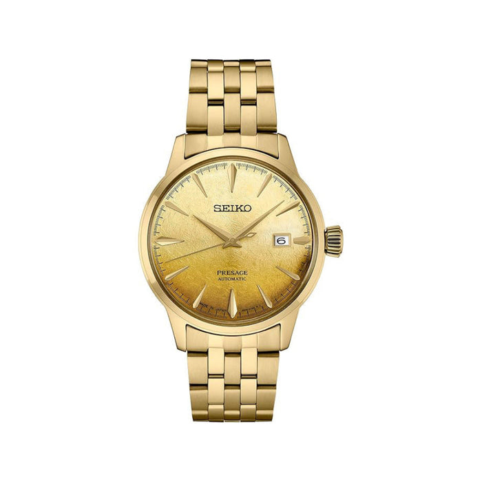 Seiko Presage Men's Gilt Dial Gold Stainless Steel Band Analog Manual Wind Up Watch - SRPK46