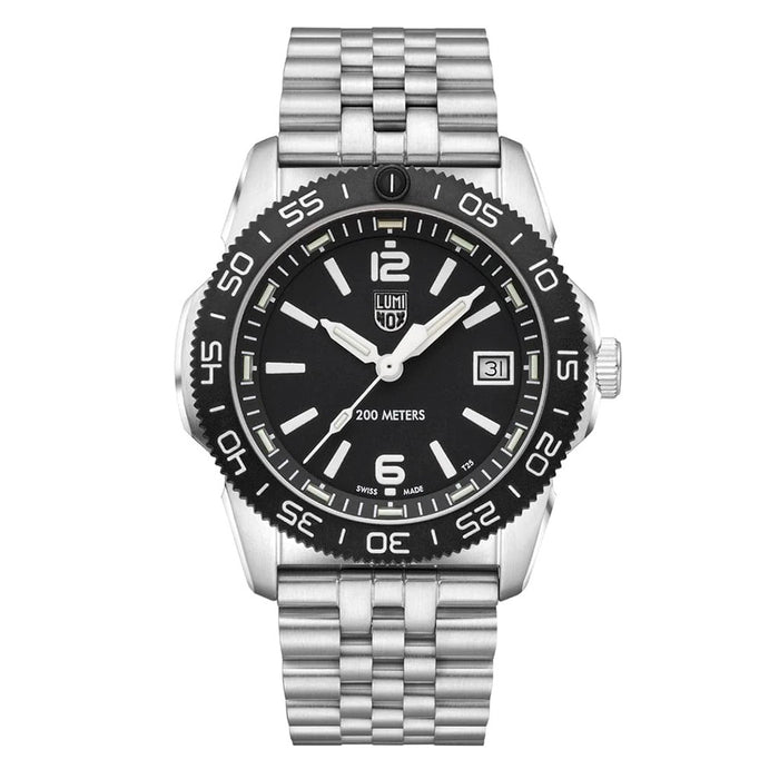 Luminox Men's Black And White Dial Silver Stainless Steel Band Sea Pacific Diver Ripple Dive Swiss Quartz Watch - XS.3122M