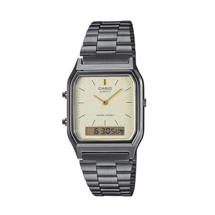 Casio Unisex Light Gold Dial Metallic Gray Stainless Steel Band Analog-Digital Quartz Wristwatch - AQ-230GG-9ADF