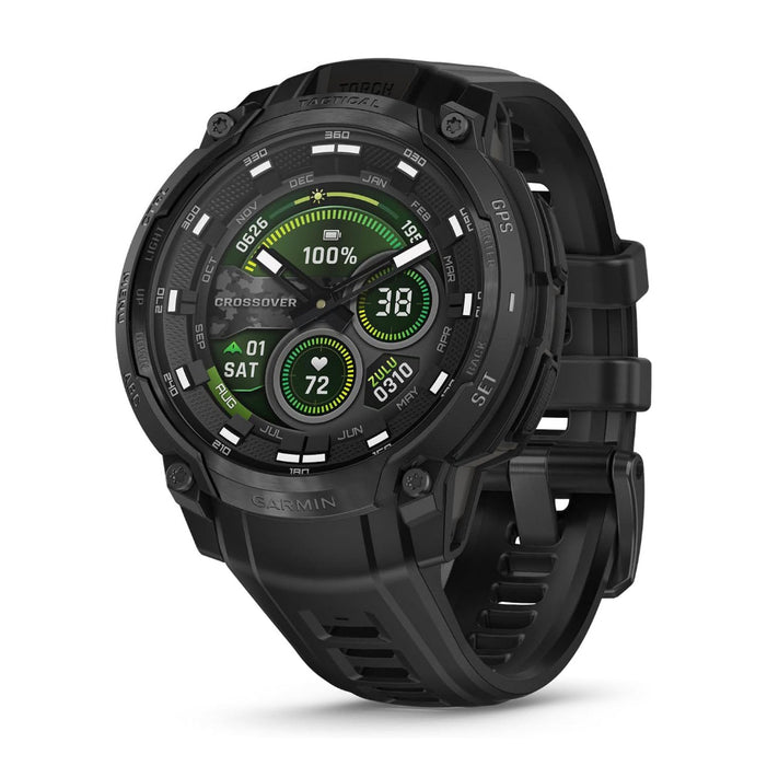 Garmin Instinct® Unisex Black With Black Silicone Band Crossover AMOLED - Tactical Edition Analog Watch Hands And Bright AMOLED Display Rugged Hybrid GPS Tactical Smartwatch  - 010-03398-02