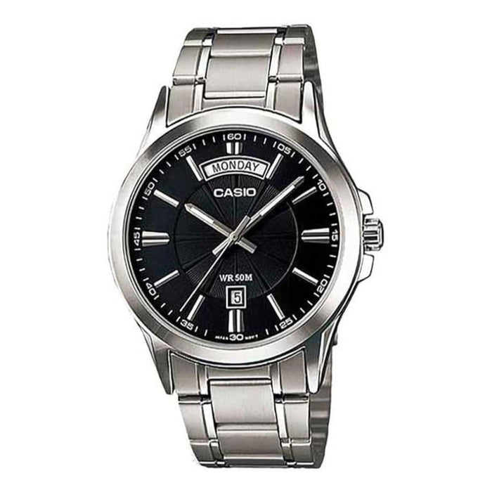 Casio Men's Black Dial Silver Stainless Steel Band Analog Japanese Quartz Watch - MTP-1381D-1AVDF
