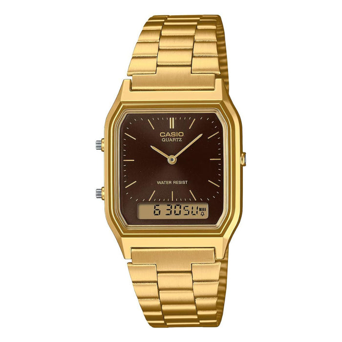 Casio Men's Gold Dial Gold Stainless Steel Band Analog Quartz Watch - AQ-230GA-5AMQYDF