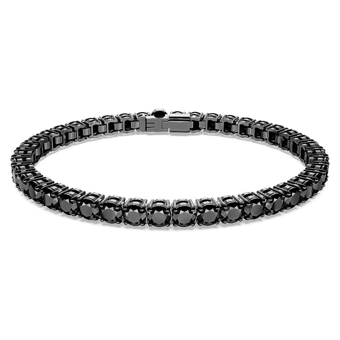 Swarovski Women's Black Round-Cut Stones in a Ruthenium Finished Setting Medium Size Matrix Tennis Bracelet - 5664196