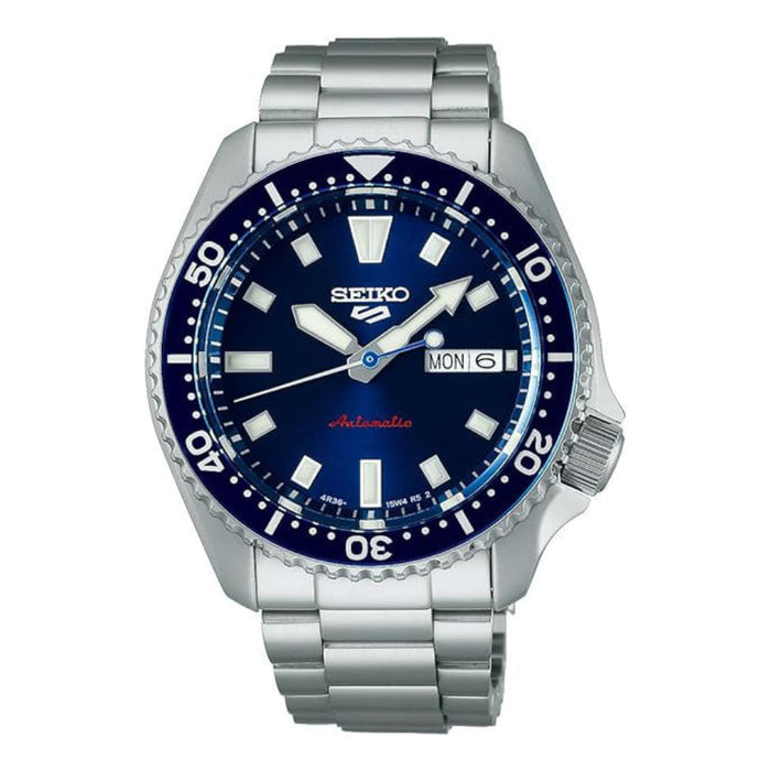 Seiko 5 Sports Men's Blue Dial Silver Stainless Steel Band Analog Automatic Watch - SRPL77