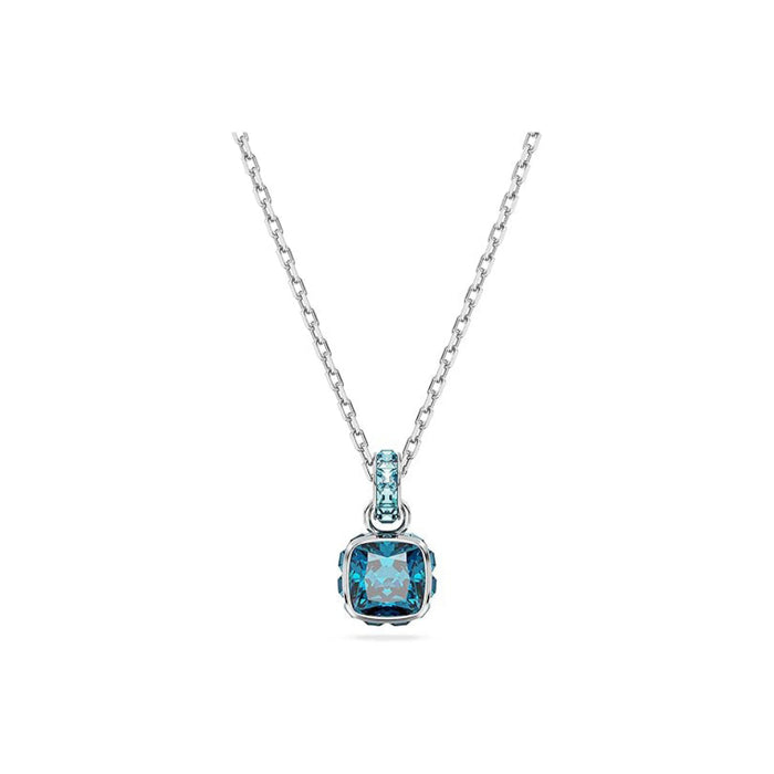 Swarovski Women's Blue Square-Cut Stone and Crystals in a Rhodium-Finished Setting December Birthstone Pendant Necklace - 5651707