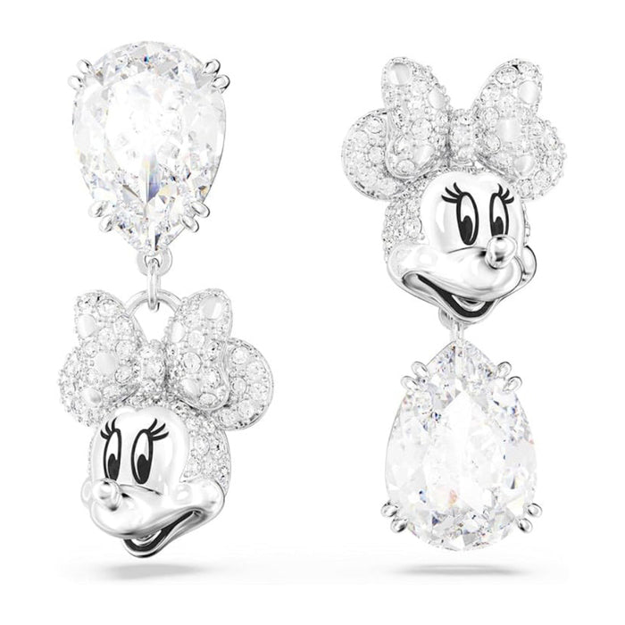 Swarovski Women's Asymmetrical Design White Rhodium Finished Disney Minnie Mouse Drop Earrings - 5668779