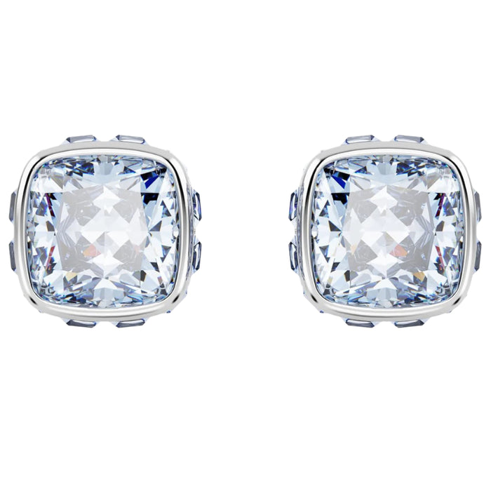 Swarovski Women's Blue Square-Cut Stone and Crystals in a Rhodium-Finished Setting March Birthstone Stud Earrings - 5660800