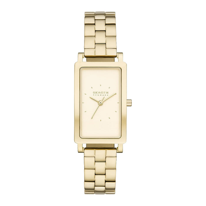 Skagen Hagen Women's Gold Dial Gold Stainless Steel Band Analog Quartz Rectangular Three-Hand Watch - SKW3098