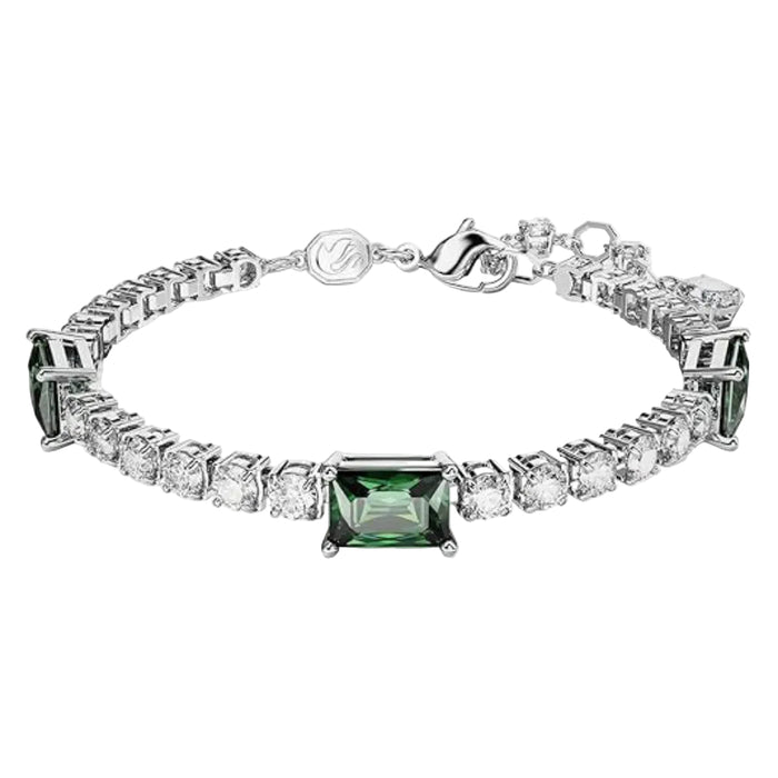 Swarovski Women's Green And Clear Mixed-Cut Stones In A Rhodium Finished Setting Matrix Tennis Bracelet - 5666422