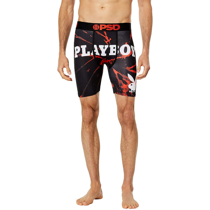 PSD Men's Black Playboy Spiral Dye Boxer Briefs Underwear - 322180003-BLK-L