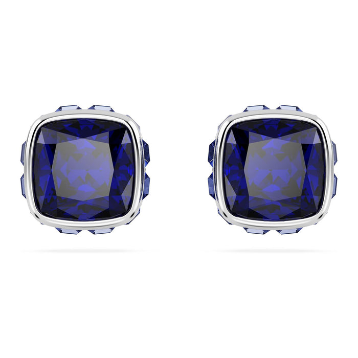 Swarovski Women's Blue Square-Cut Stone and Crystals in a Rhodium-Finished Setting September Birthstone Stud Earrings - 5660803