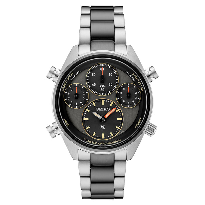 SEIKO Men's Black and Brown Dial Two-Tone Stainless Steel Band Prospex Speedtimer Chronograph Solar Quartz Watch - SFJ005