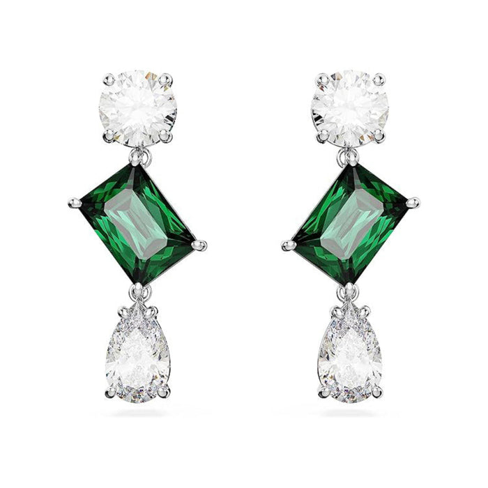 Swarovski Women's Green and Clear Mixed-Cut Stones in a Rhodium Finished Setting Mesmera Drop Earrings - 5665878