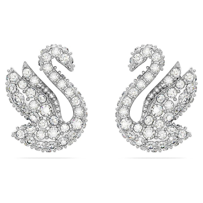 SWAROVSKI Women's Clear Crystals Rhodium Finish Swan Stud Earrings - 5647873