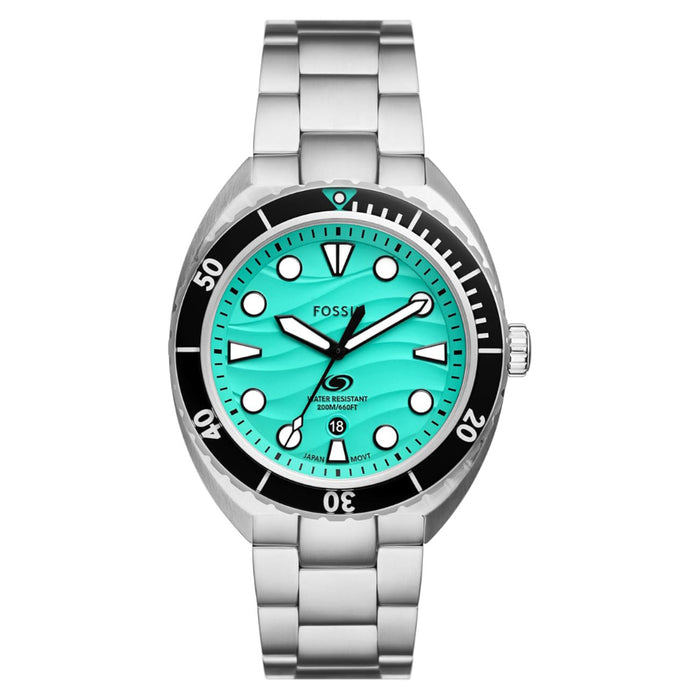 Fossil Breaker Men's Green Dial Silver Stainless Steel Band Analog Quartz Three-Hand Watch - FS6066