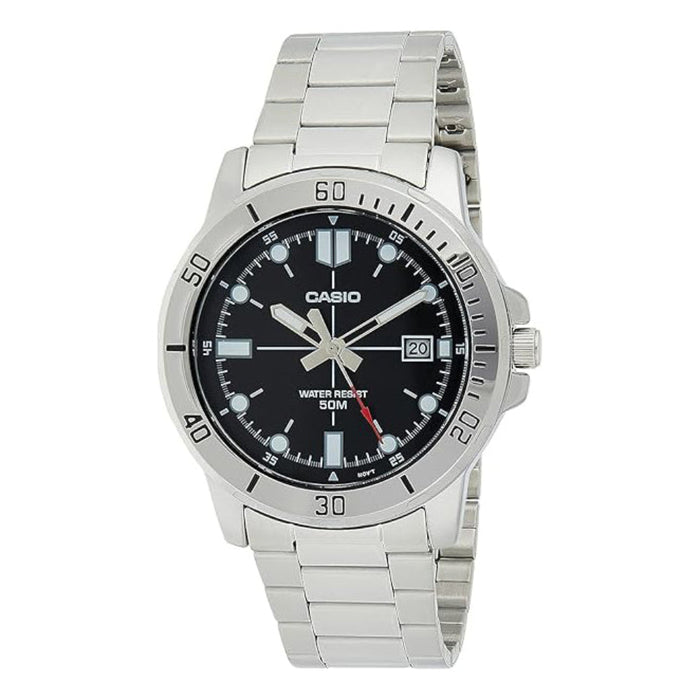 Casio Men's Black Dial Silver Stainless Steel Band Analog Japanese Quartz Watch - MTP-VD01D-1EVUDF