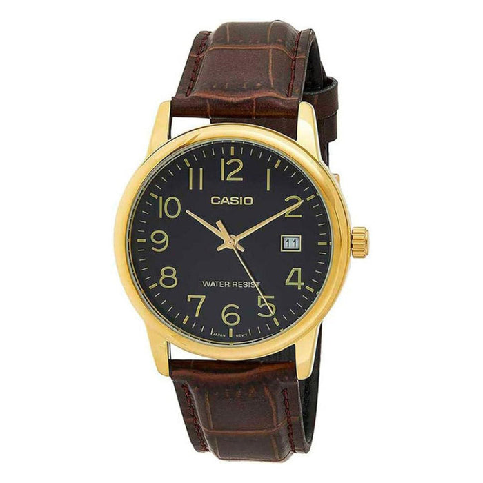 Casio Men's Black Dial Brown Leather Band Analog Quartz Watch - MTP-V002GL-1BUDF