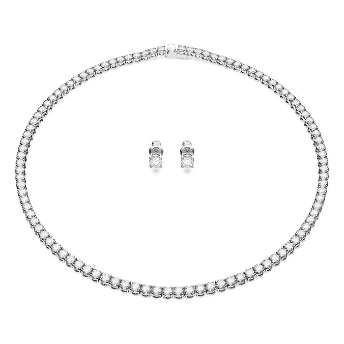 Swarovski Women's Crystal Matrix Tennis Jewelry Set Collection Rhodium Finished Setting featuring Necklaces and Earrings - 5647730