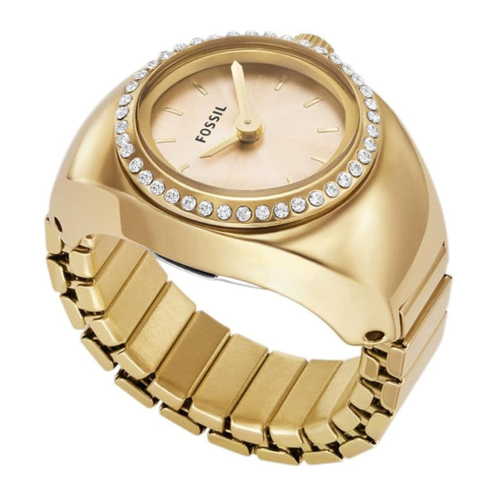 Fossil Women's Gold Dial Gold Stainless Steel Band Analog Quartz Watch Ring - ES5319
