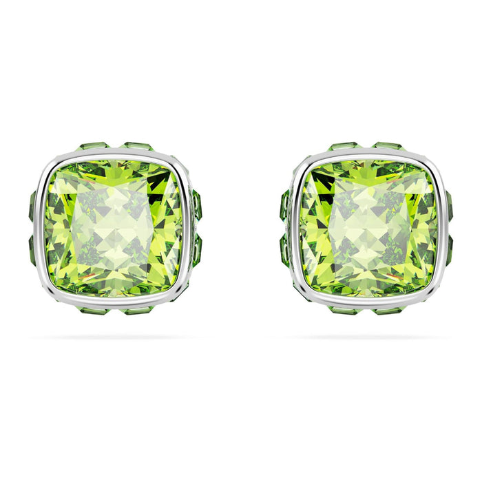 Swarovski Women's Green Square-Cut Stone and Crystals in a Rhodium-Finished Setting August Birthstone Stud Earrings - 5661958