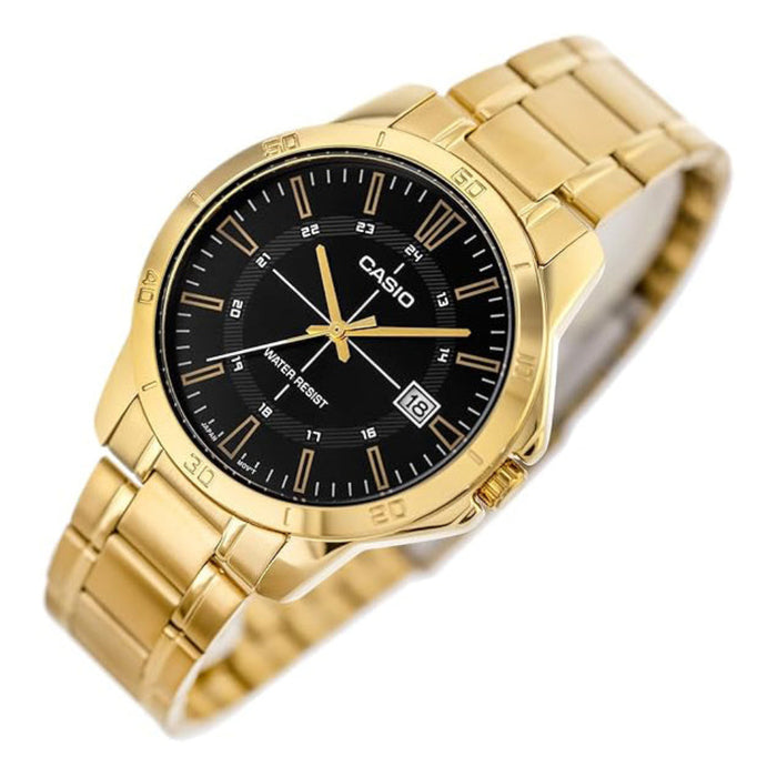 Casio Men's Black Dial Gold Stainless Steel Band Analog Quartz Watch - MTP-V004G-1CUDF