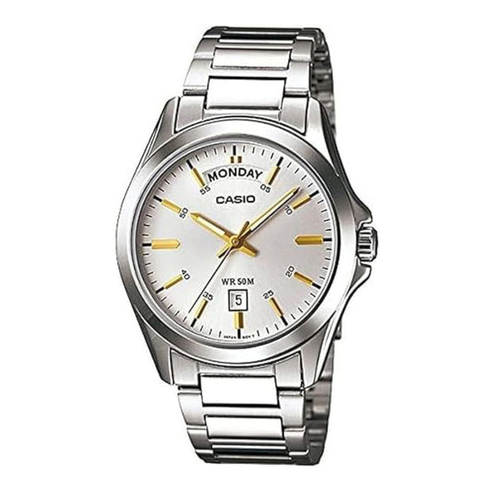 Casio Men's White Dial Silver Stainless Steel Band Analog Quartz Watch - MTP-1370D-7A2VDF
