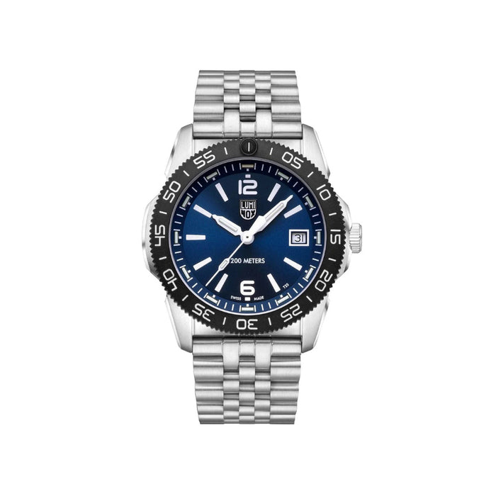 Luminox Men's Dark Blue Dial Silver Stainless Steel Band And A Navy Blue Rubber Strap Analog Swiss Quartz Pacific Diver Ripple Dive Watch - XS.3123M.SET.1