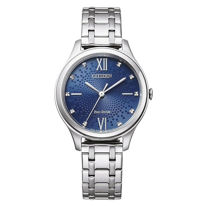 Citizen Women's Blue Dial Silver Stainless Steel Band Eco-Drive Watch - EM0500-73L-A