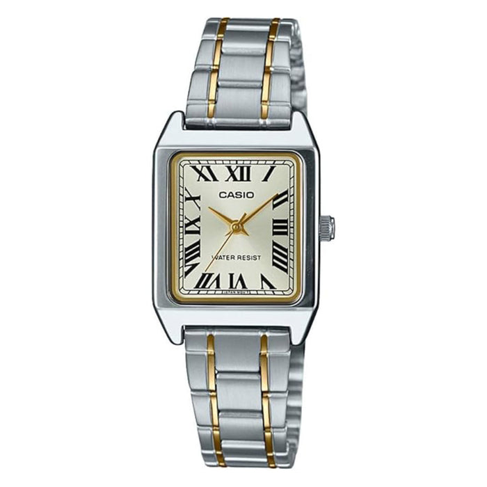 Casio Women's Gold Dial Silver Stainless Steel Band Analog Japanese Quartz Watch - LTP-V007SG-9BUDF