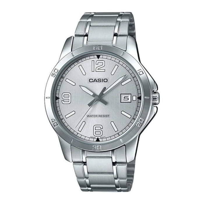 Casio Men's Silver Dial Silver Stainless Steel Band Analog Japanese Quartz Watch - MTP-V004D-7B2UDF