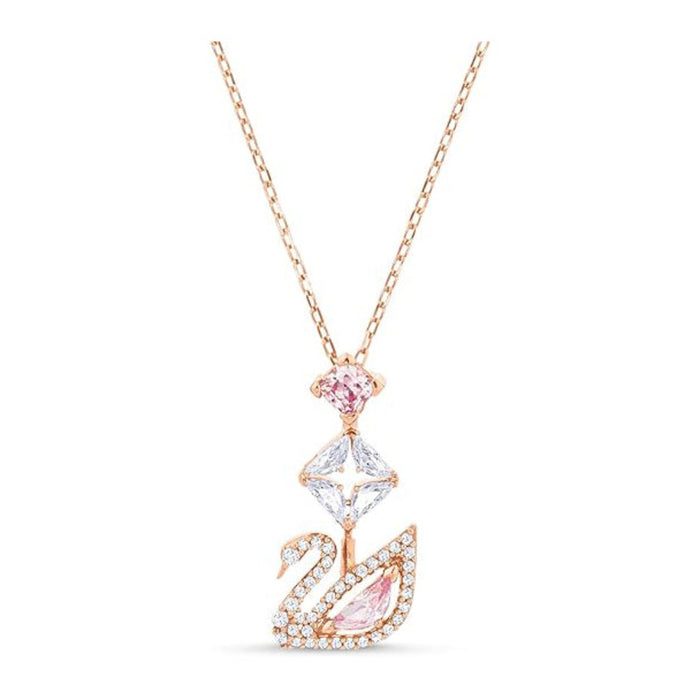 Swarovski Women's Pink/Clear Crystal Rose Gold Tone Finish Swan Pendant Necklace - 5473024