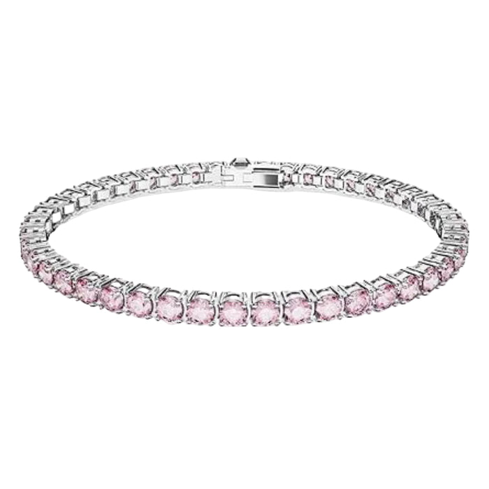Swarovski Women's Pink Rhodium Finished Round Cut Crystals Large Matrix Tennis Bracelet - 5648932