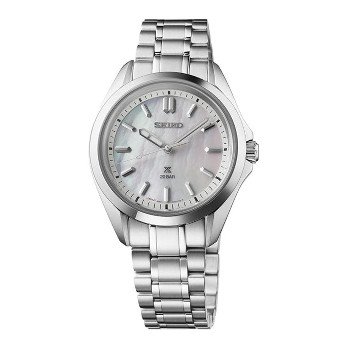 Seiko Women's Mother Of Pearl Dial Silver Stainless Steel Band Analog Quartz Watch - SUR605