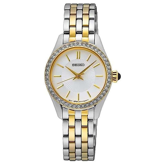 SEIKO Women's Patterned White Dial Two Tone Stainless Steel Band Japanese Quartz Watch - SUR540