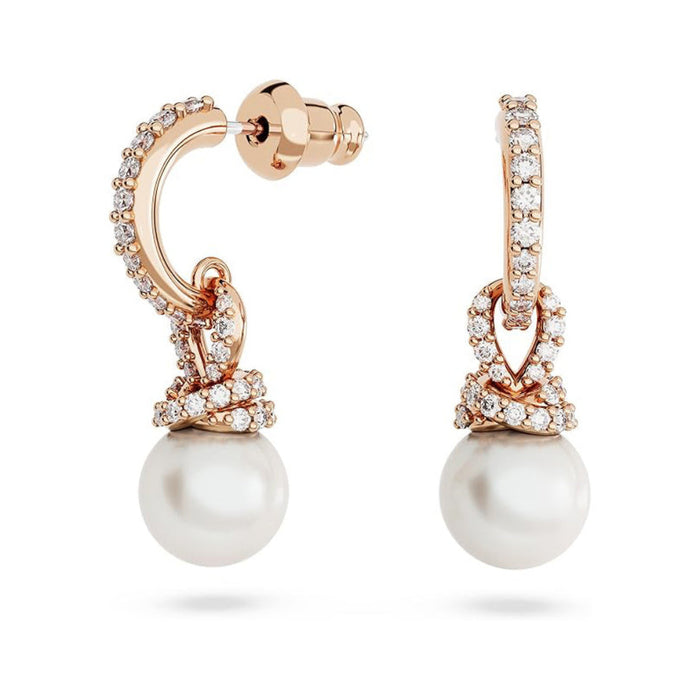 Swarovski Women's Clear Stones In A Rose Gold-Tone Finished Setting Originally Pearl Drop Earrings - 5669524