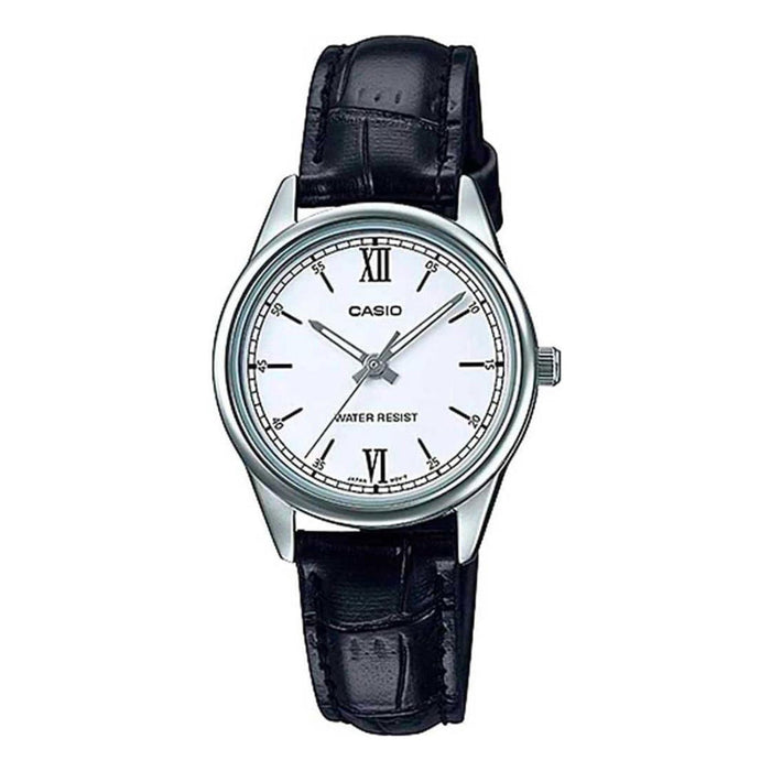 Casio Women's Silver Dial Black Leather Band Analog Quartz Watch - LTP-V005L-7B2UDF
