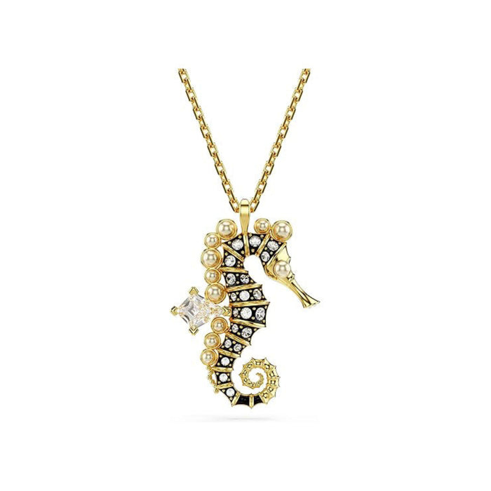 Swarovski Women's Blue Seahorse Pendant with Crystal Pearls and Clear Round-Cut Crystals in a Gold-Tone Finished Setting Pendant Necklace - 5690874