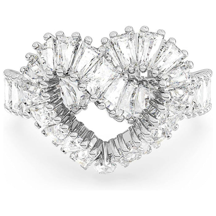 Swarovski Women's Woven Heart-Shaped Ring with Clear Crystals on a Rhodium Finished Setting Size 8 Matrix Cocktail Ring - 5648292