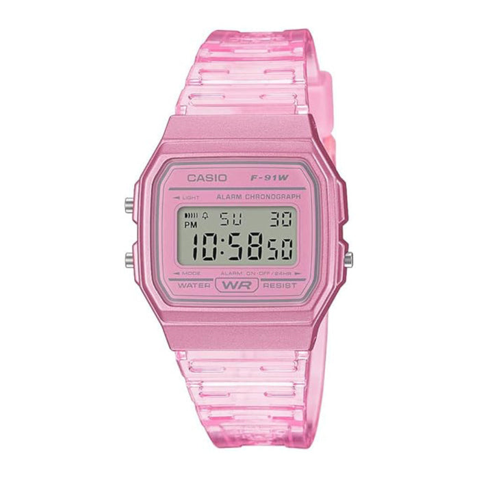 Casio Women's Gray Dial Pink Resin Band Digital Quartz Watch - F-91WS-4