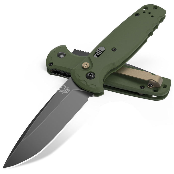 Benchmade OD Green G10 Handles CPM-MagnaCut Black DLC Battlewash Plain Blade CLA AUTO Folding Knife - BM-4300BK-02